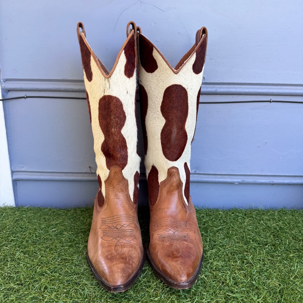 Vtg Circle S Brand Sunset Cowhide Leather Cowboy Boots Brown Womens 9M Brazil